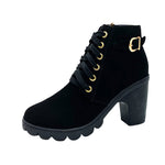 Charger l'image dans la galerie, Damen Stiefeletten mit Blockabsatz | Warm Gefüttert | Rutschfeste Sohle | Goldene Details
